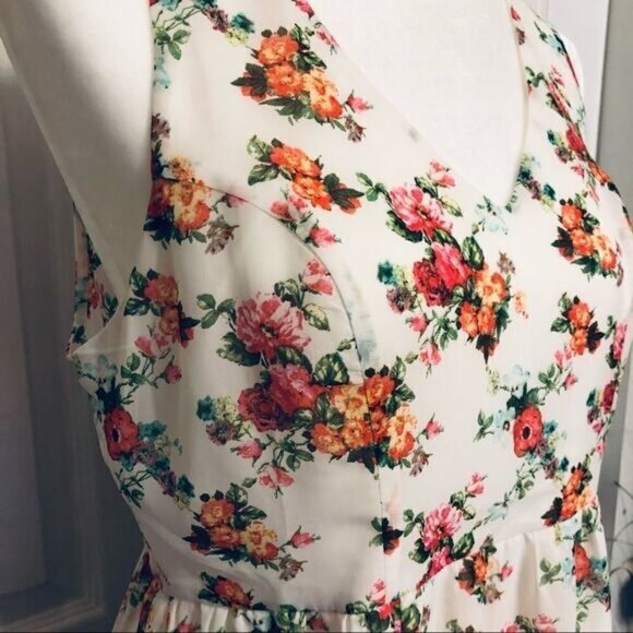 Love Tree Happens White Apricot and Pink Sheer Floral Dress. - Picture 6 of 7